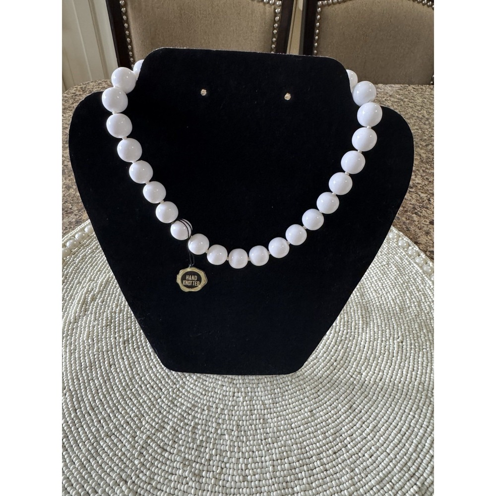 Vintage Japan White Beaded Necklace Gold Lucite Chunky Hook Clasp Choker 15" New